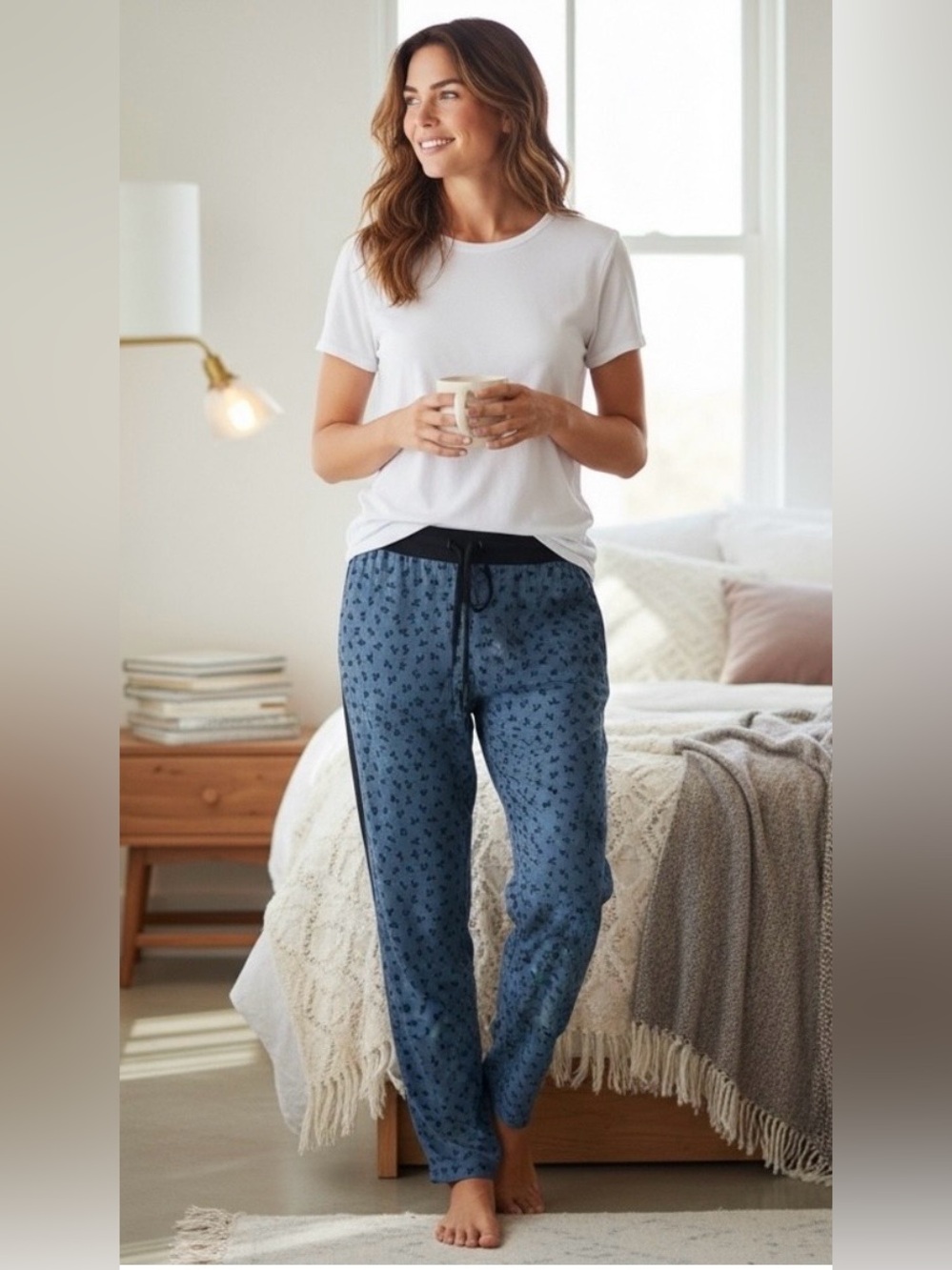 RACHEL DOG Rachel Roy DOG Navy Print Pants Black Waistband and Side Panel MED